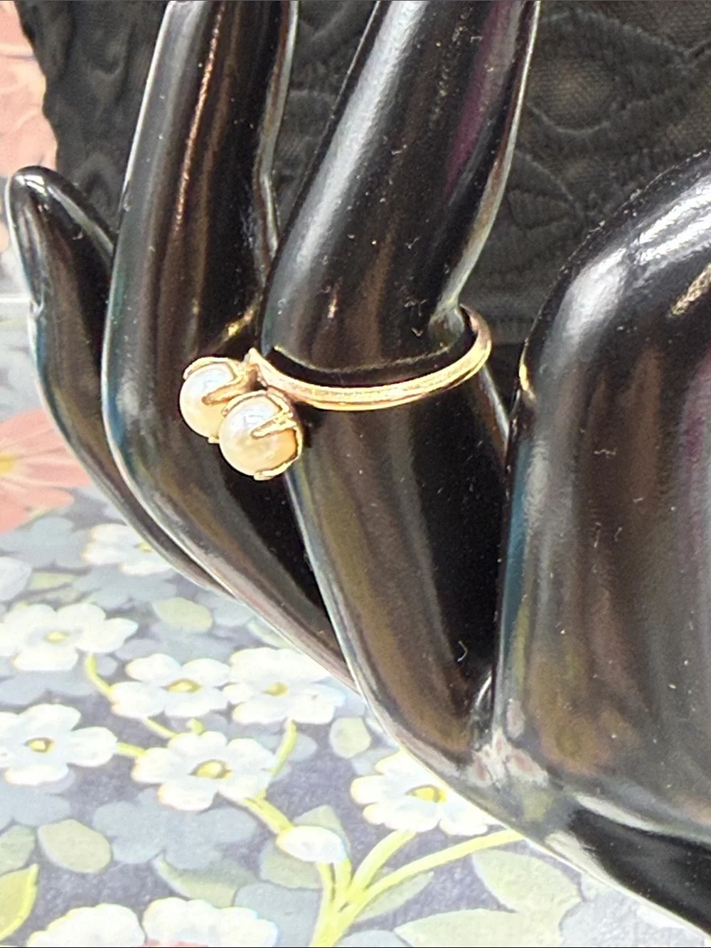 👑Vintage ESPO 10K Gold Filled Toi et Moi Bypass Pearl Ring Sz 8